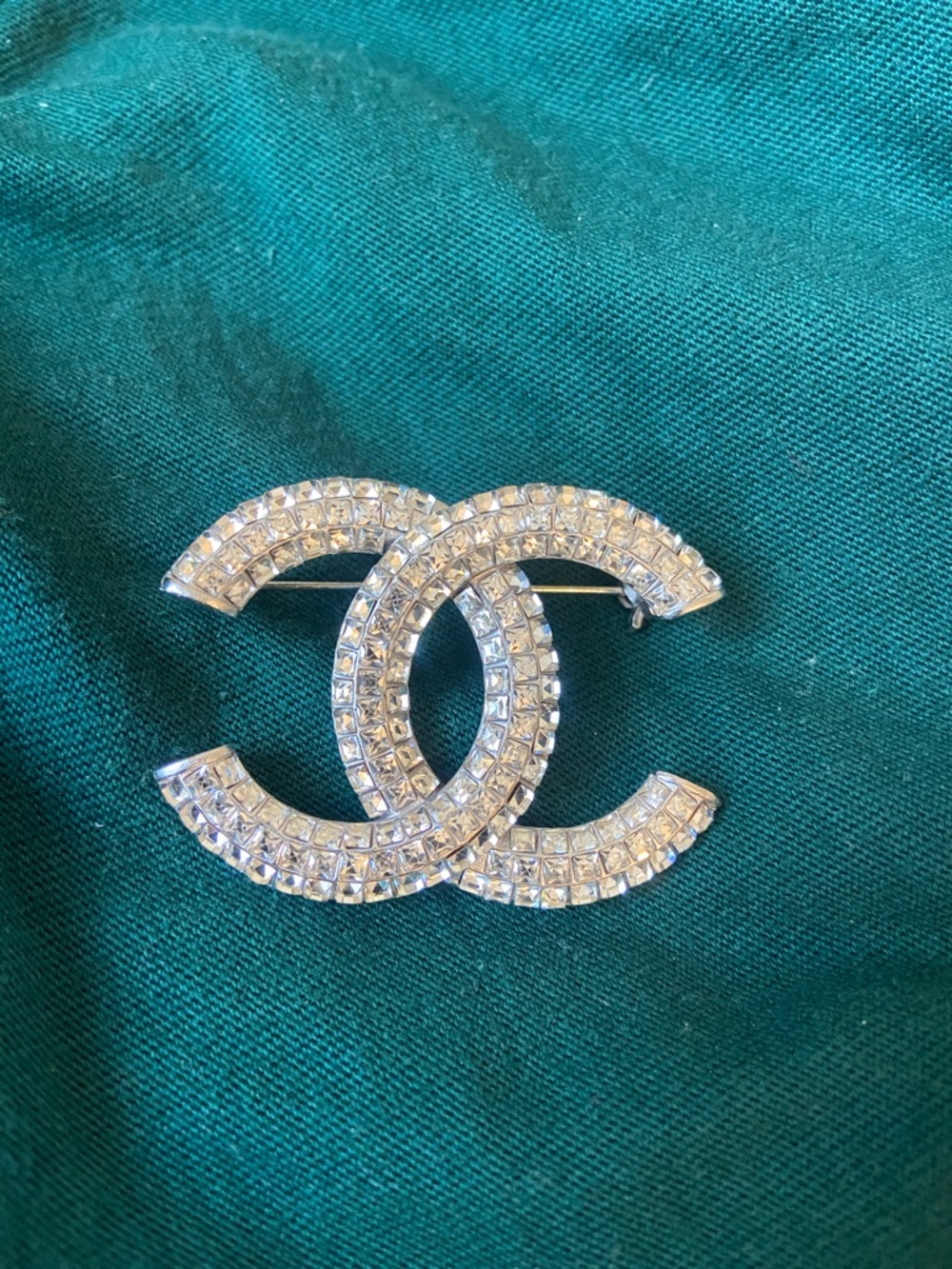 Chanel Crystal CC Logo Brooch in Silver
